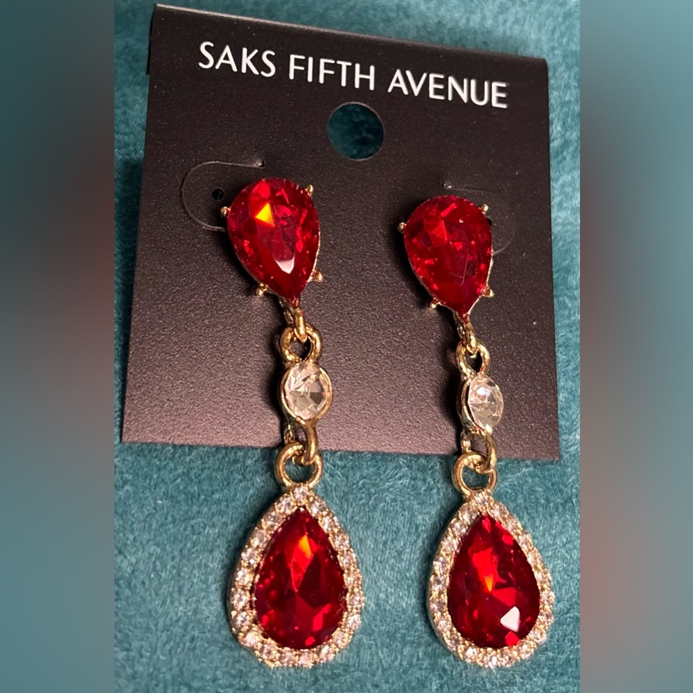 Saks Fifth Avenue Red and Gold Drop Earrings